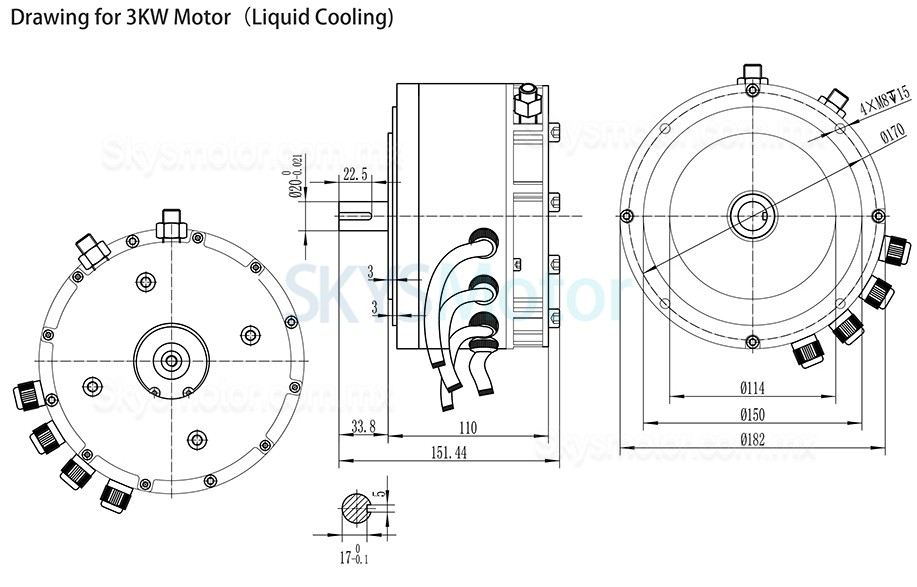 48V/72V 3KW motor de cubo, motor BLDC HPM3000A para bicicletas eléctricas y motocicletas